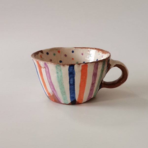 Anatolian Elegance: Handmade Ceramic Cup with Traditional Clay and Ancient-Inspired Colorful Design