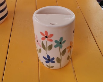 Handmade Ceramic Tumbler | Floral Pattern Travel Mug | Colorful Pottery Coffee Cup (9.5 oz)