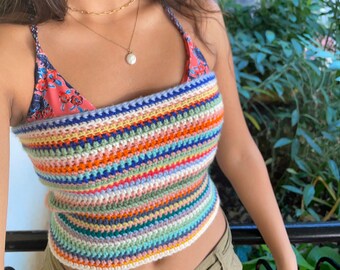 Handmade striped lace back crochet summer bandeau