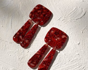 Deep Red Faux Stone Dangle Earrings