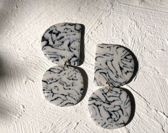 Black + White Marble Clay Stud Earrings