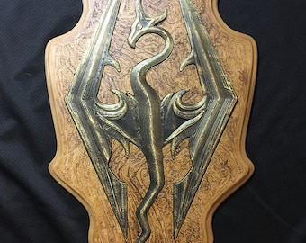 Large Skyrim Wall Plaque: Faux Wood & Metal 3D Printed Decor