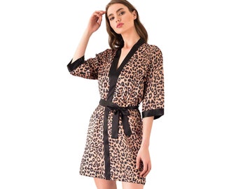 Woman's Leopard Robe Silky Satin Leopard Print Robe & Night Gown for Women - Etsy