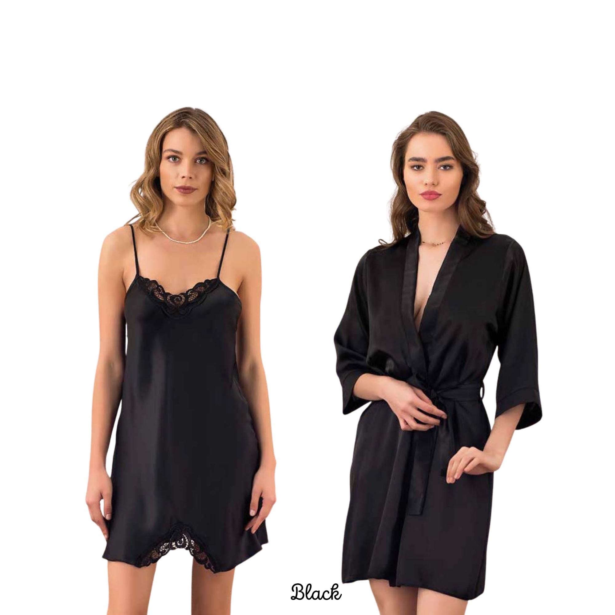 Silky Satin Lace Nightgown & Robe Set for Women, Gift for Her, Wife ...