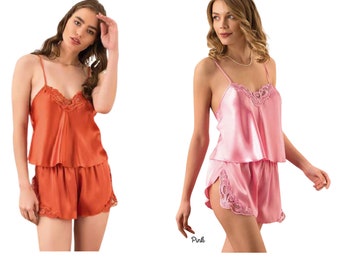 Premium Silky Satin Cami Pajama Set for Women - Elegant Lace Sleepwear - Romantic & Everyday Luxury Loungewear Gift