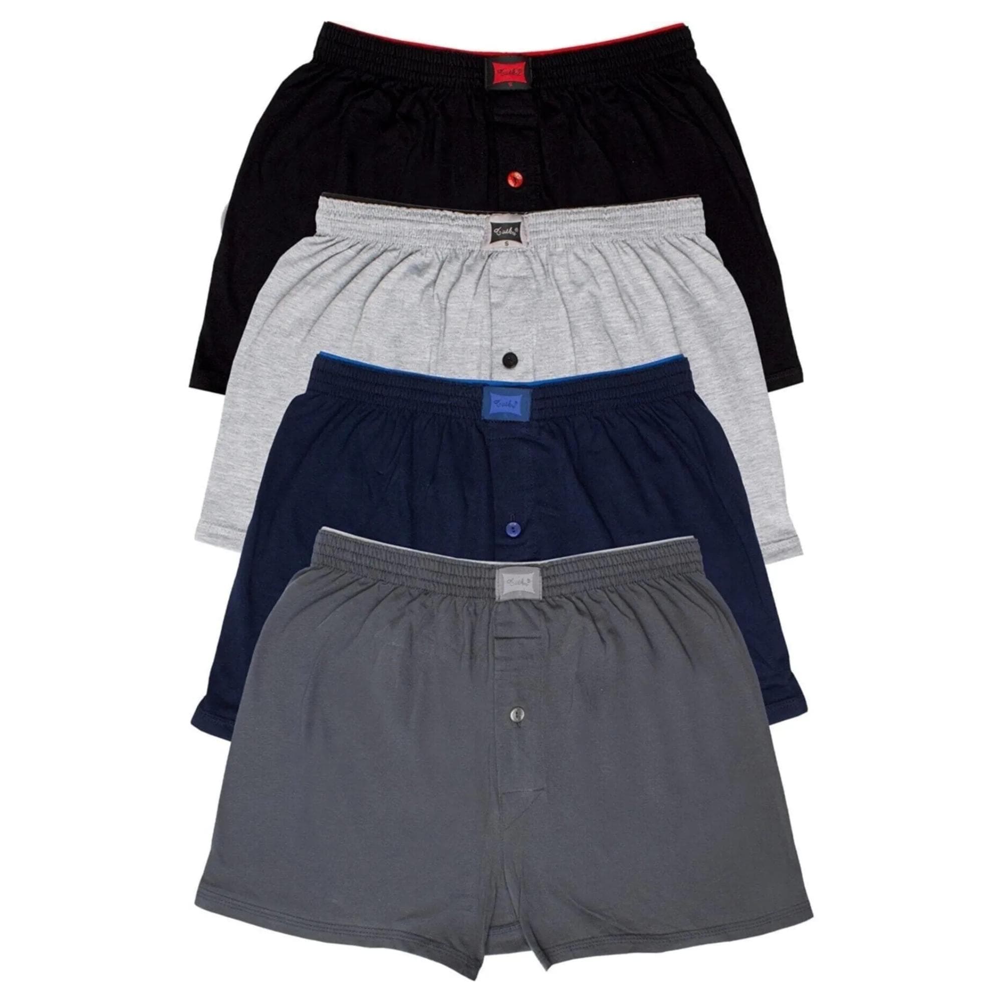 100% Natural Cotton Men's Boxers, Underwear-Mix random colors in 4-Pack-Black, Dark Gray, Navy, White (Heather gray:65 Cotton-35 Polyester)