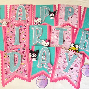 Kitty Happy Birthday Banner/pink & aqua blue banner/ birthday decorations