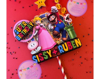 Mario and Princess Cake Topper, Super Mario Bros Birthday Cake Topper, Custom Princess Peach Party Decor, Nintendo Birthday Party