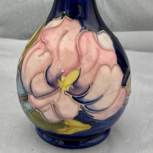 Vintage Moorcroft 8.5” Cobalt Pink Magnolia Pottery Vase