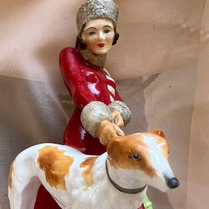 Very Rare Antique Deco Royal Crown Derby Porcelain Olga Russian Borzoi Figurine