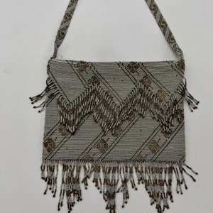 Antique Silver Gold Beaded Envelope Bag Vintage Purse