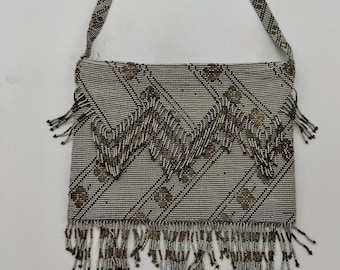 Borsa a busta con perline in argento antico e oro, borsa vintage