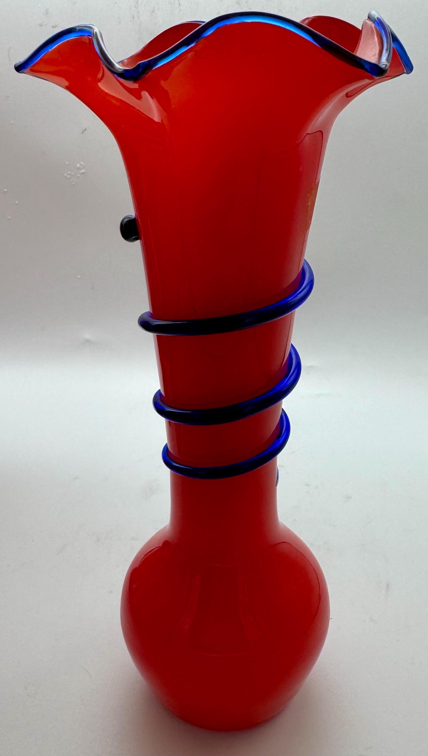 3 Vintage Czech Art Deco Red Blue Fancy Bohemian Glass Vases