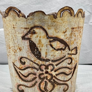Vintage French Tin Cutout Birds Design Flower Pot Planter
