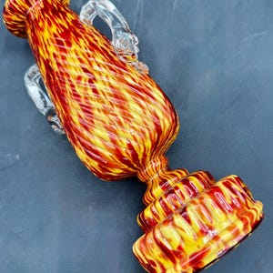 Vintage Czech Art Deco Footed Handled Tortoise Glass Vase