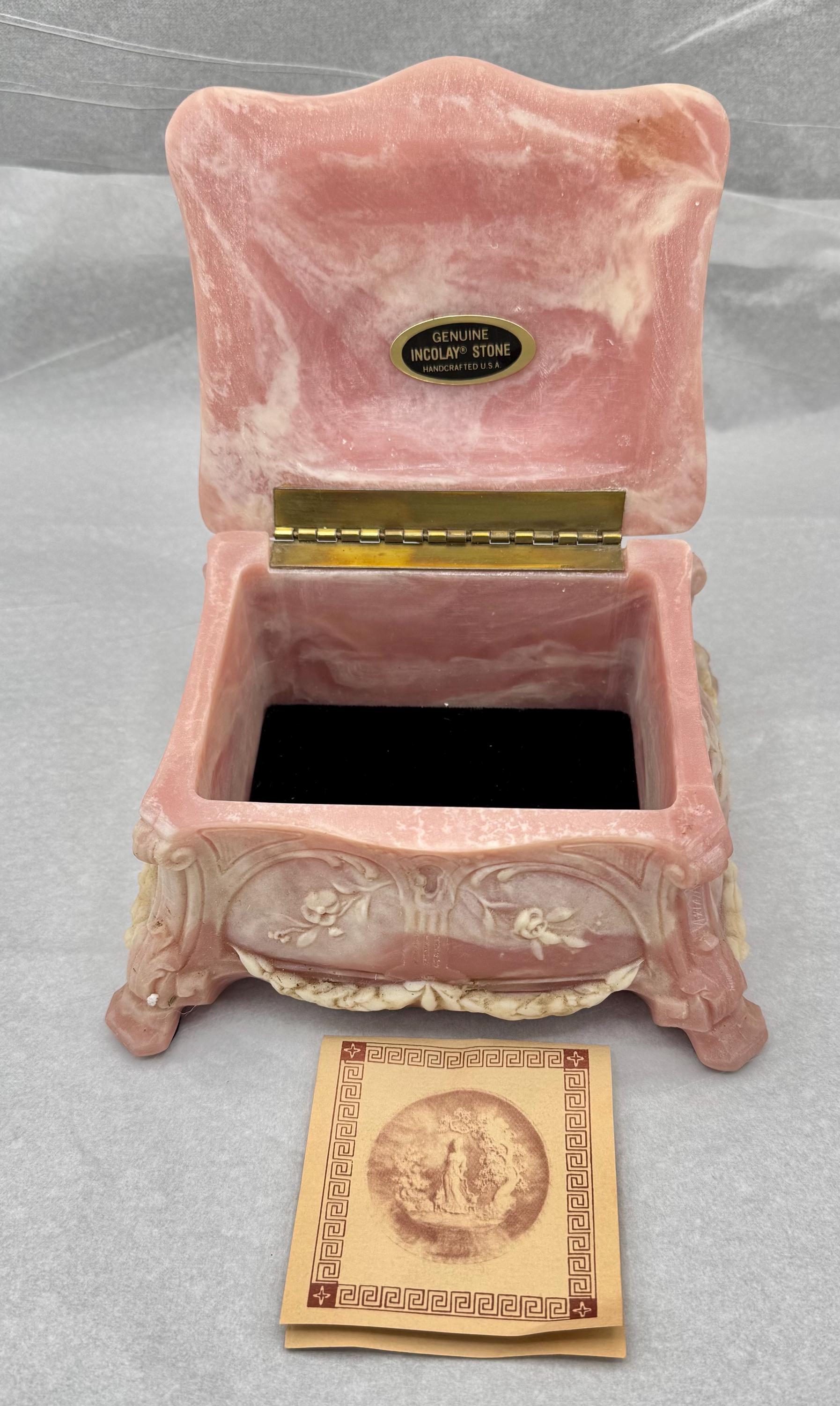 Pink Incolay Box Vintage Incolay Stone Pink Kissing Lover Cameos Jewelry Trinket Box - Etsy