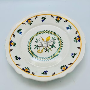 Antique French Handpainted Faience Pottery Patriotic Plate  La Nation La Loi Le Roi