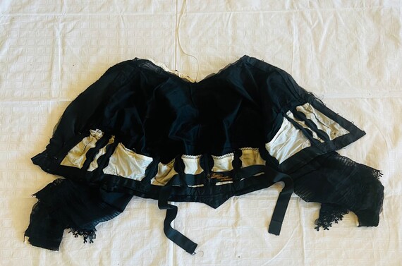 Antique Victorian Mourning Black Satin Lace Bodic… - image 4