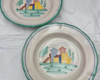 Set 4 Antique C.A.S  Vietri 151 Pasta Bowls Ceramic Village Scene