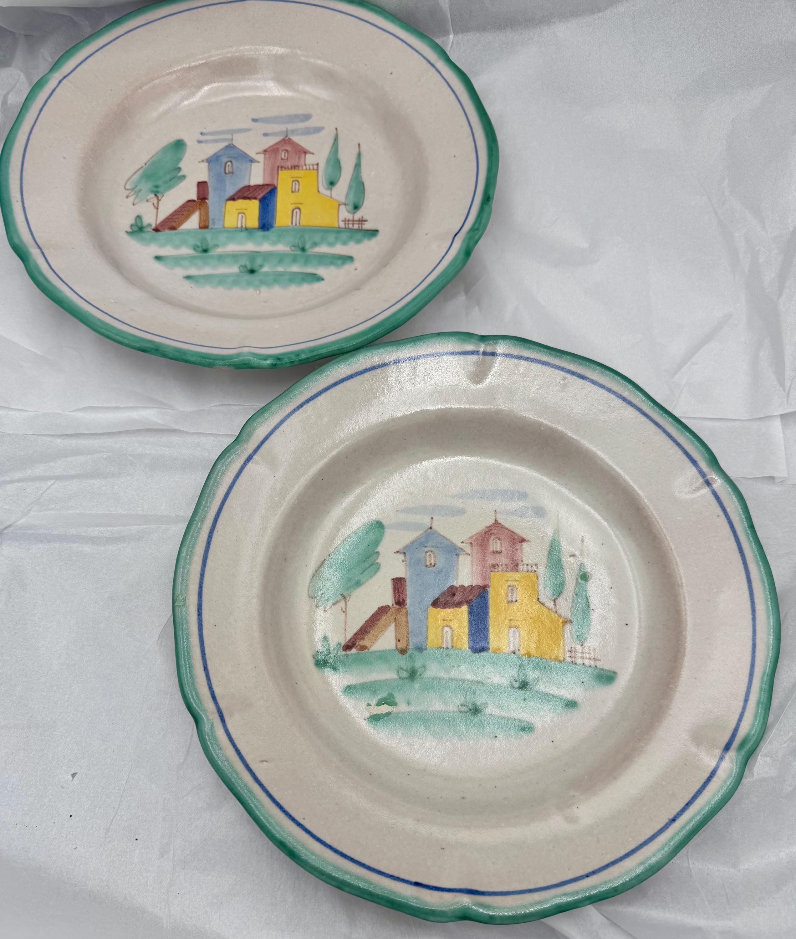 Set 4 Antique C.A.S Vietri 151 Pasta Bowls Ceramic Village Scene