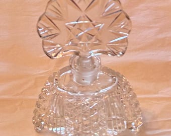 Vintage Czech Clear Cut Glass Perfume scent Bottle