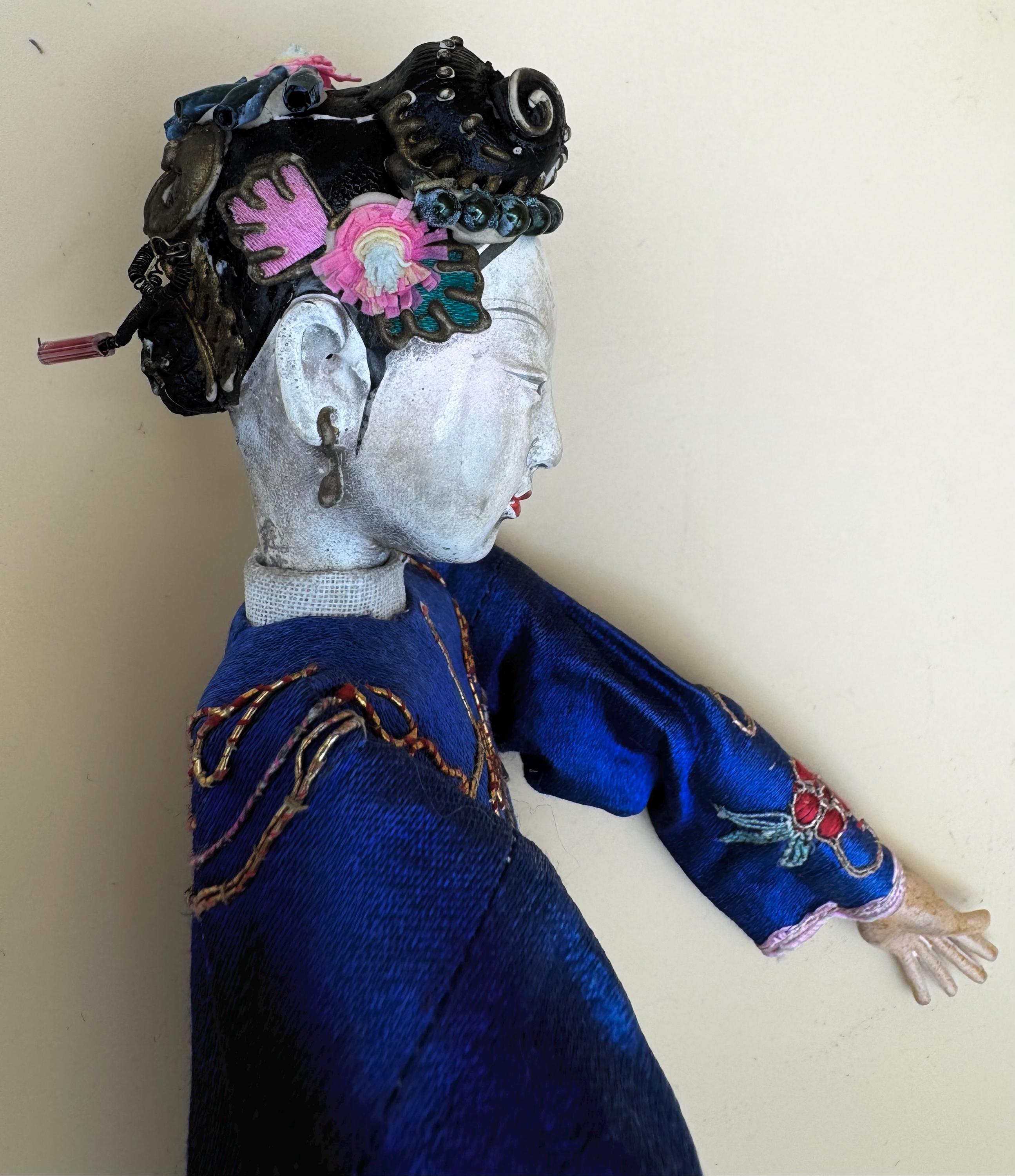 Antique Chinese Opera Doll Hand Embroidered Blue Silk Suit - Etsy