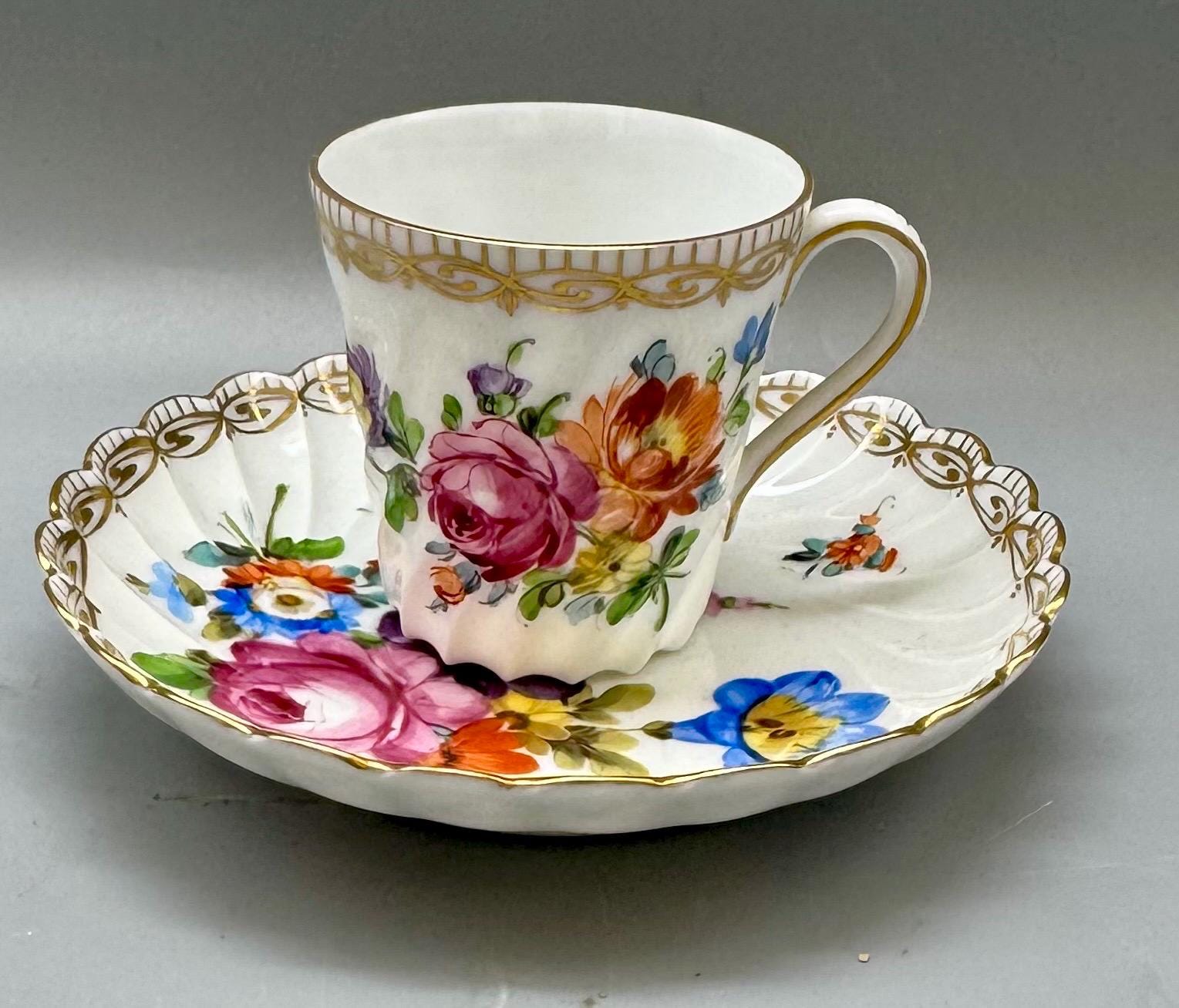 Antique Carl Thieme Dresden Handpainted Roses Demitasse Cup and