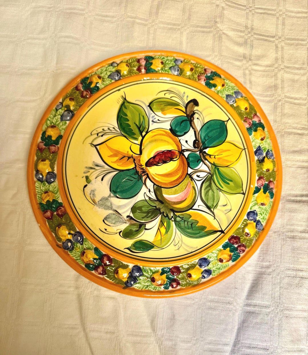 Vintage Italian Pottery 8” Plate or Trivet Della Robbia Border Fruit ...