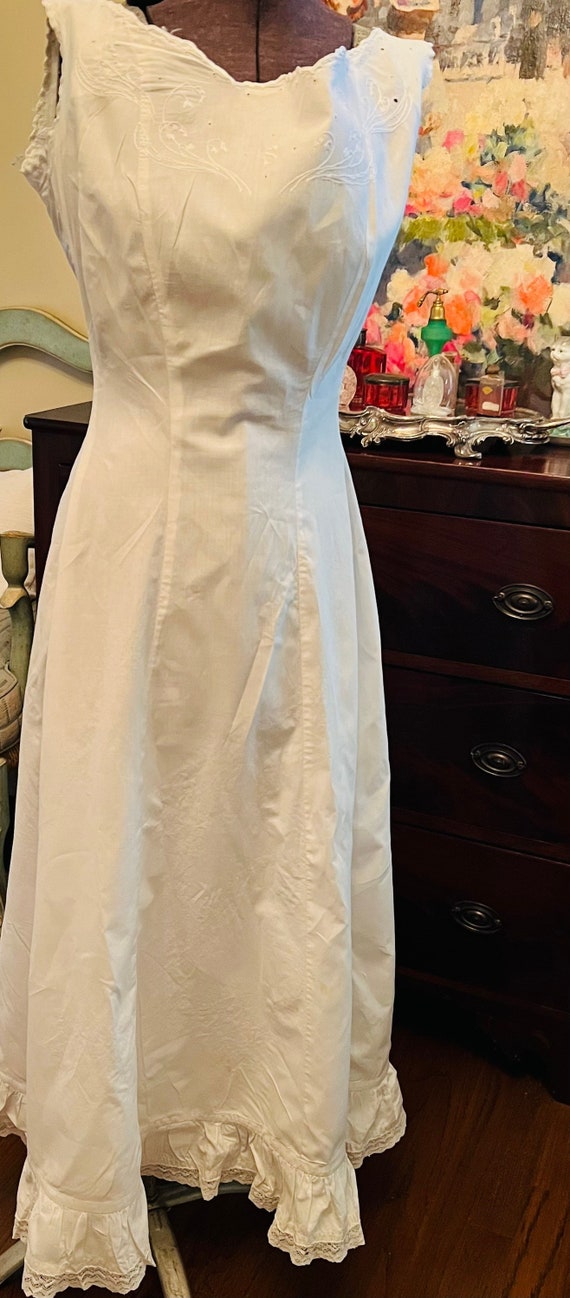 Vintage Edwardian White Cotton Slip Dress Embroid… - image 1