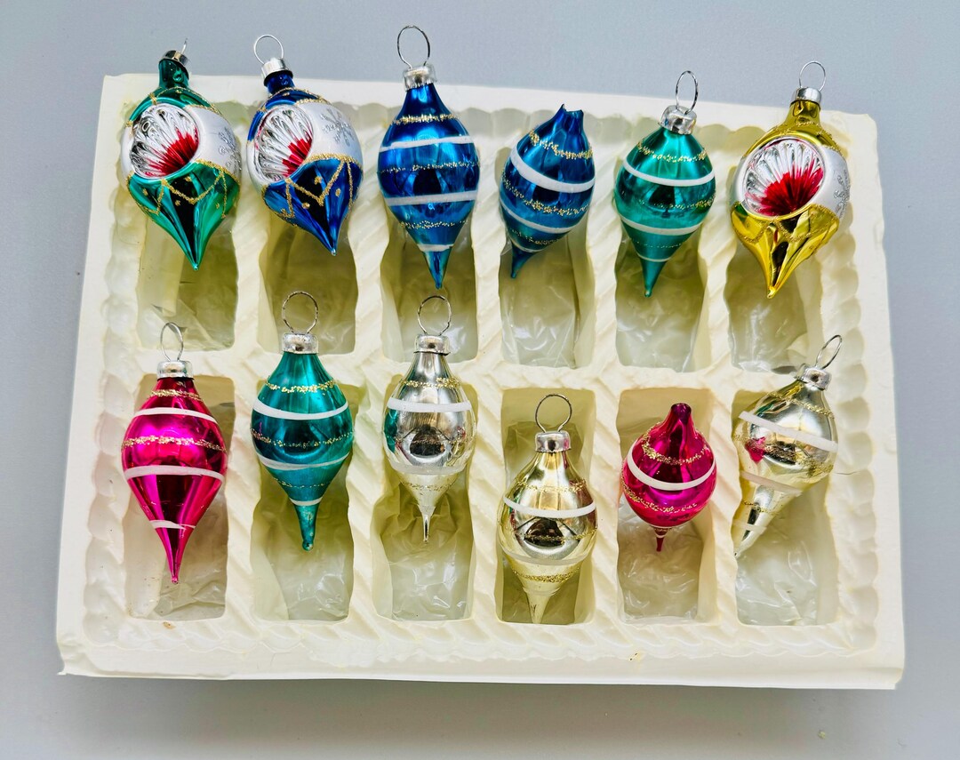 Boxed Set 12 Christmas Classics Decorated Glass 2” Teardrop Christmas ...