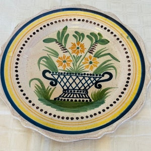 Antique 19th French Handpainted Faience Pottery Flower Basket Plate