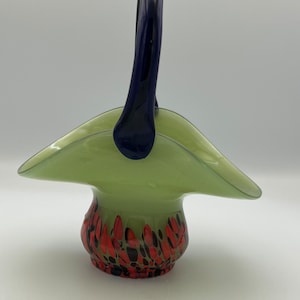Colorful vintage Czech art deco jadeite glass basket