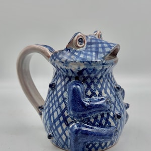 Gorky Gonzalez Mexican Blue & White Pottery Happy Frog Pitcher