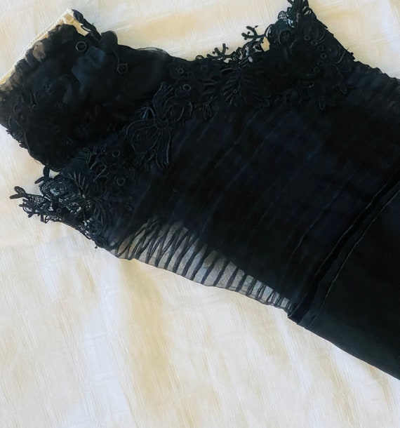 Antique Victorian Mourning Black Satin Lace Bodic… - image 7