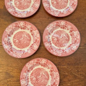 Set 5 Enoch Woods English Scenery Red White Transferware 6.5” Porcelain Bread Plates