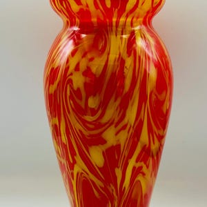 Vintage Czech Art Deco Glass Vase: Red Yellow Swirl, 12”