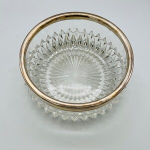 Vintage Heavy Cut Glass 8” Bowl Silver Plate Rim