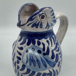 Gorky Gonzalez Mexican Pottery Blue & White Bird Cream Pitcher