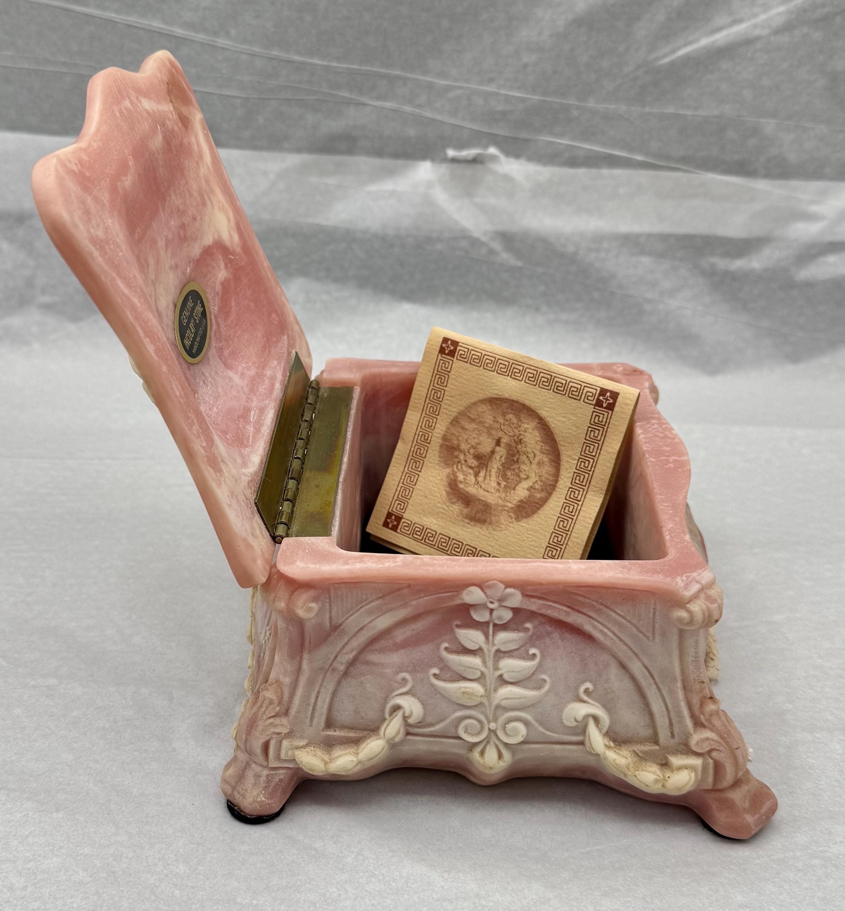 Pink Incolay Box Vintage Incolay Stone Pink Kissing Lover Cameos Jewelry Trinket Box - Etsy