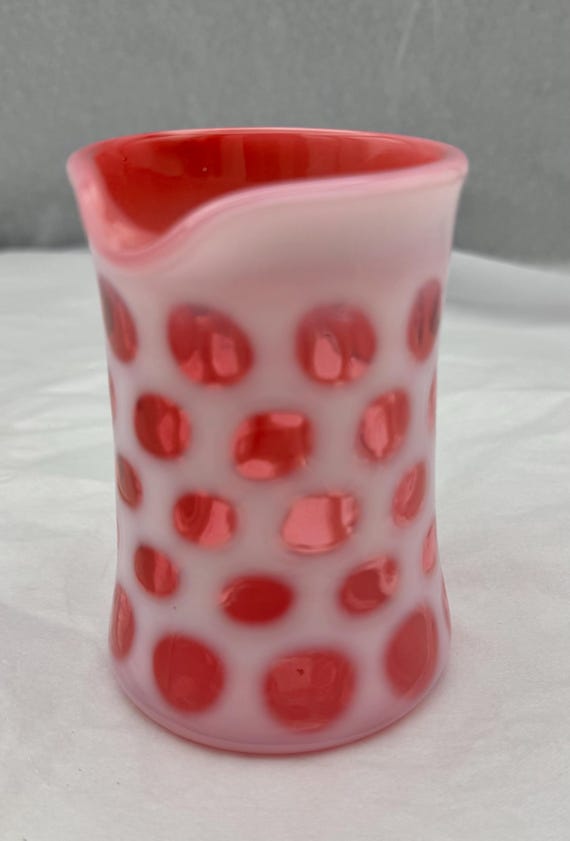 Vintage Fenton Cranberry White Coin Dot Glass Cream Pitcher