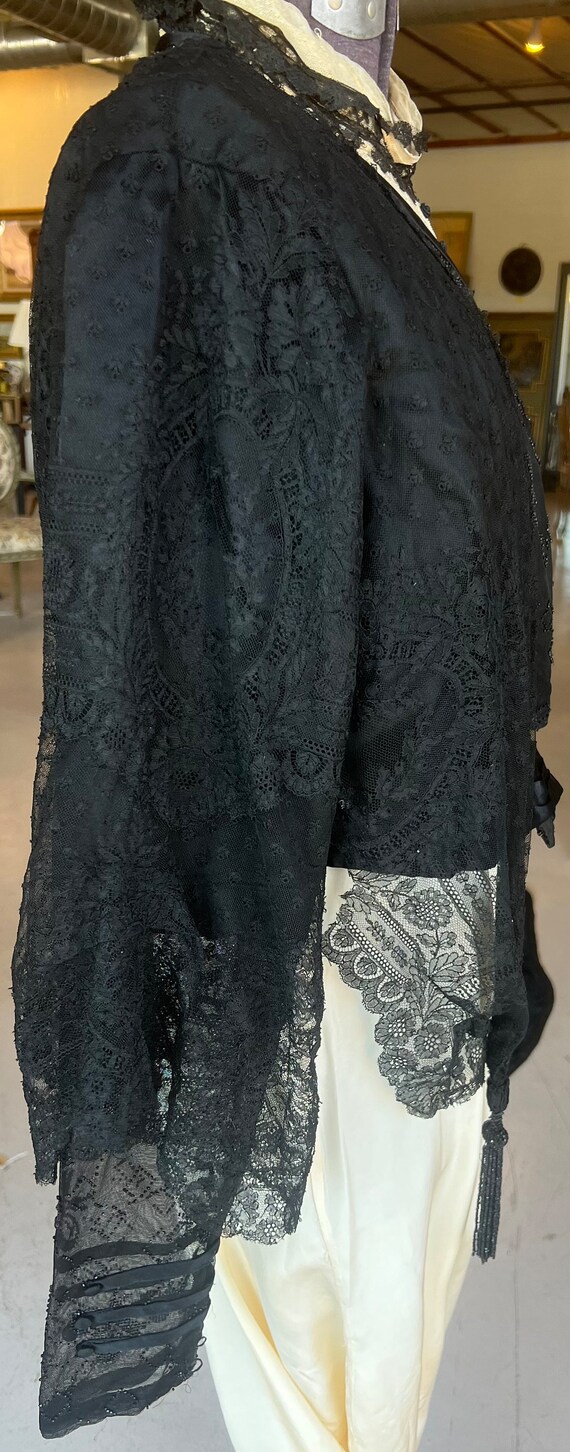 Antique Victorian Black Chantilly Lace Beaded Si… - image 3
