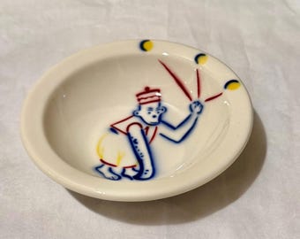 Raro tazón de helado infantil vintage de Union Pacific Railroad con diseño de mono de circo.