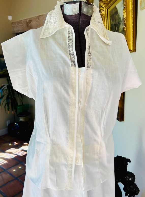 Vintage 1930s white Cotton Lace Blouse Sz 36