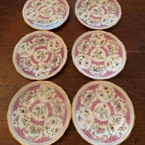 Set 6 Vintage Adderley Bone China 6” Tea Dessert Plates Lacy Pink Floral
