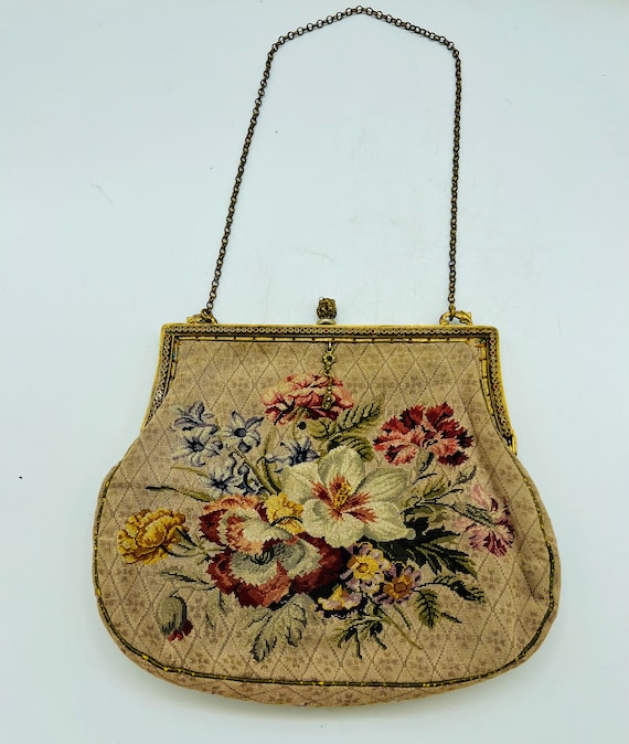 Antique Floral Tapestry Hand Bag Purse Very Pretty