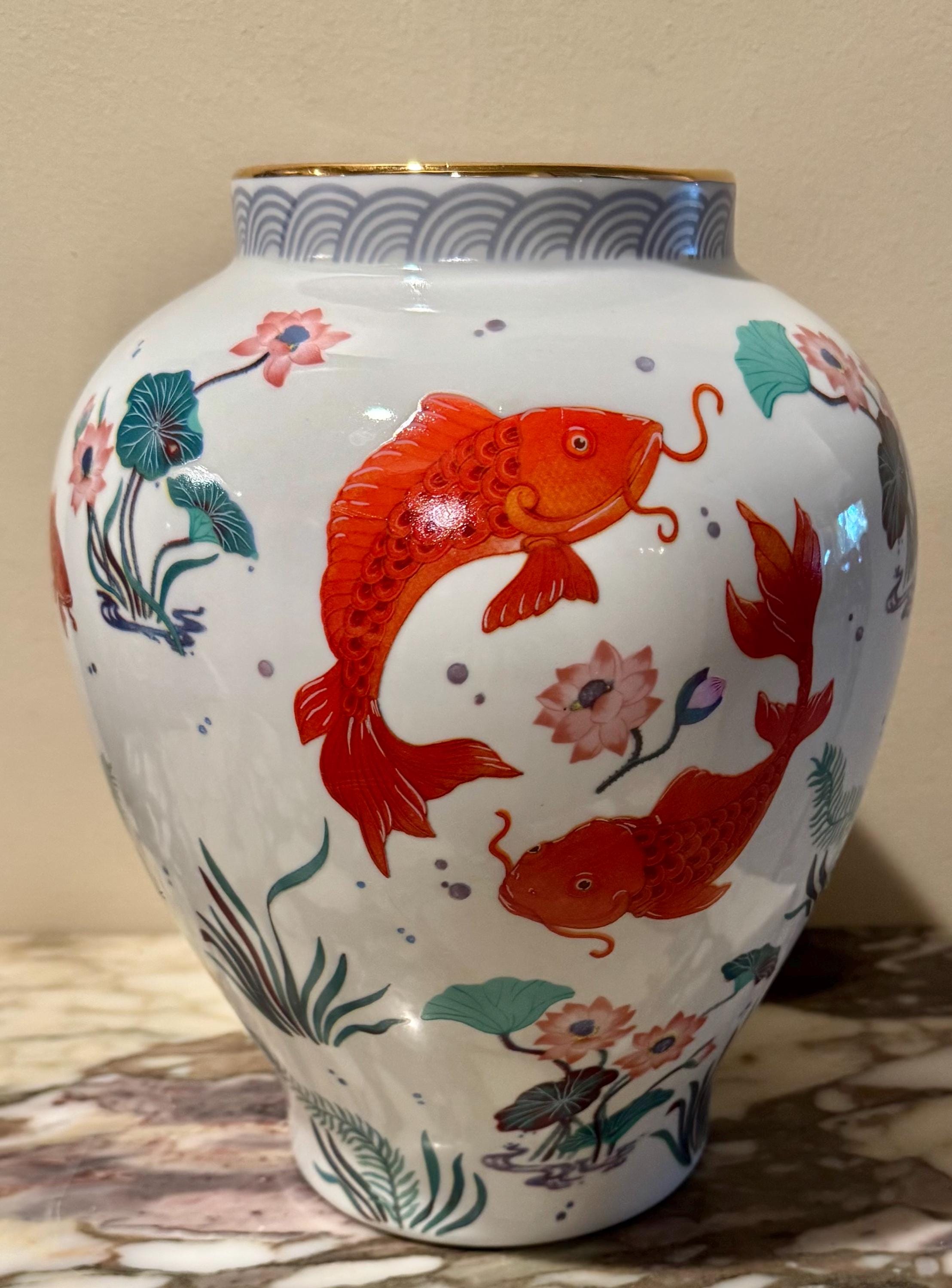 Golden Carp Porcelain Table Vase Franklin Mint 1980s - Etsy