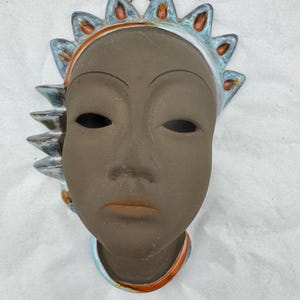 Vintage MCM Karlsruher African Bali Woman Pottery  Wall Face Mask