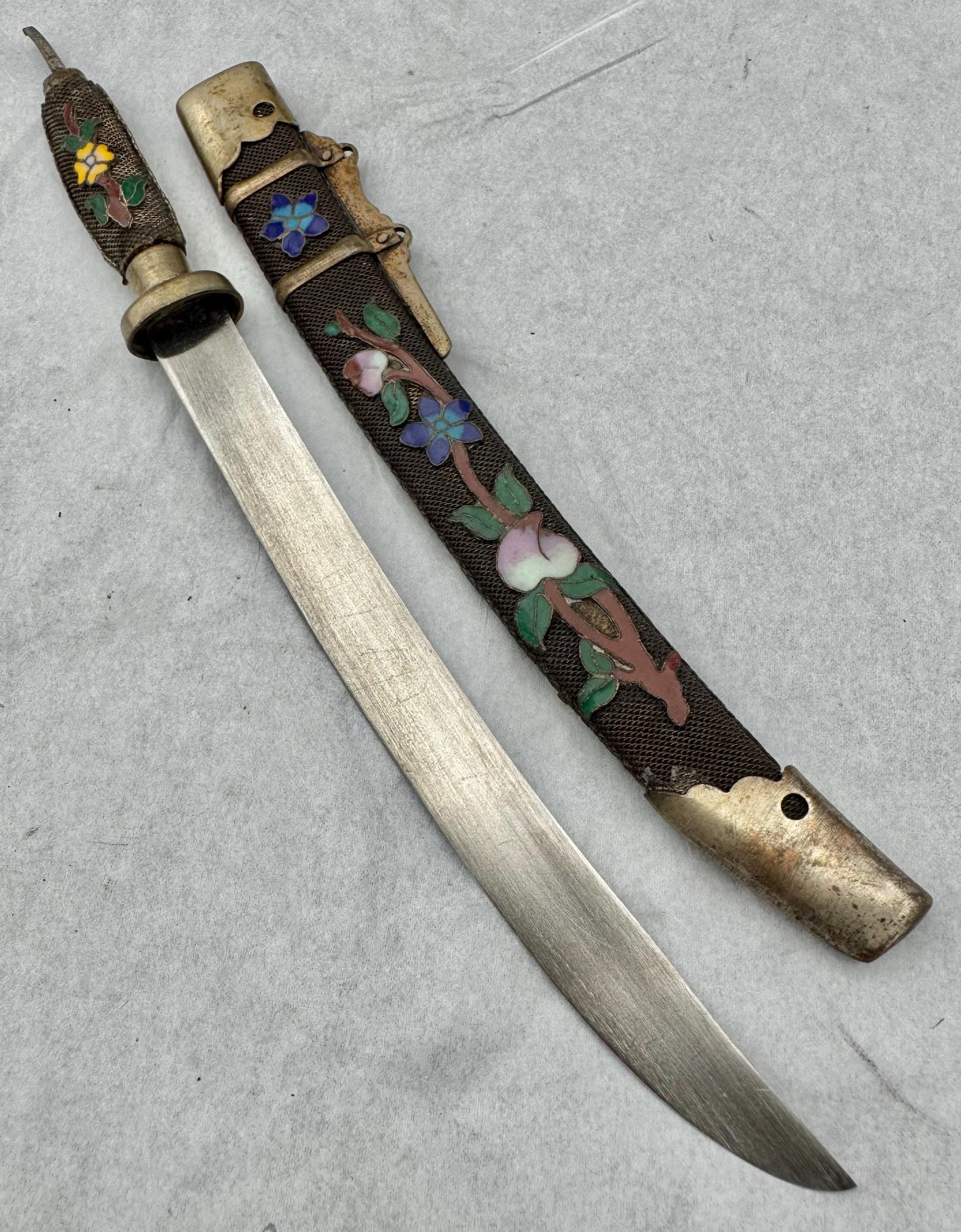 アンティーク中国製エナメル金属剣ペーパーナイフオープナー アンティーク中国製エナメル金属剣ペーパーナイフオープナー