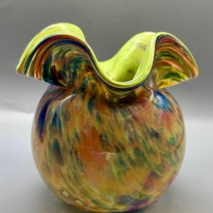 Striking Czech Colorful Art Deco Era Cased bulbous Bohemian Glass Vase