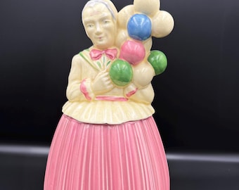 Tarro de cerámica para galletas con diseño de la "Señora del Globo" de la Vintage Pottery Guild